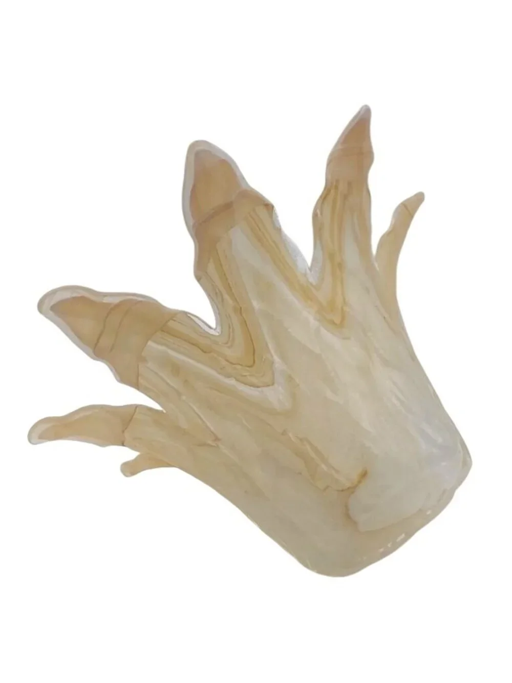 Palm Leaf Glass Candle Holder Vase Translucent Yellow Cream Swirl Vintage Art